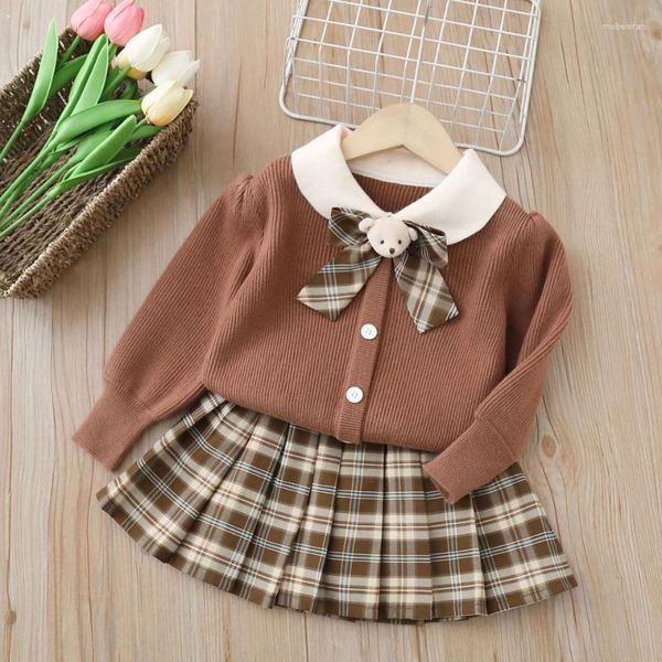 Completi di abbigliamento Set di vestiti per neonate Autunno Inverno Abiti da principessa Bambini Gonna maglione lavorato a maglia a maniche lunghe Bambini 2 pezzi