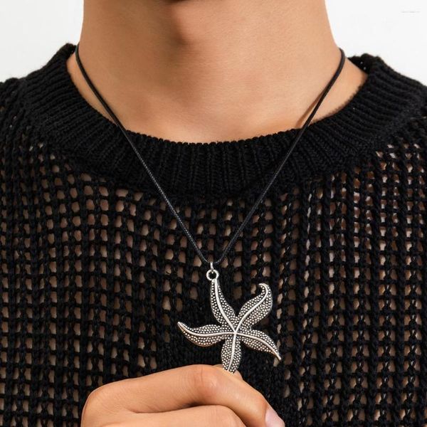 Colares com pingente vintage simples correntes de corda com colar de estrela do mar para homens joias da moda no pescoço 2023 acessórios de moda presentes masculinos