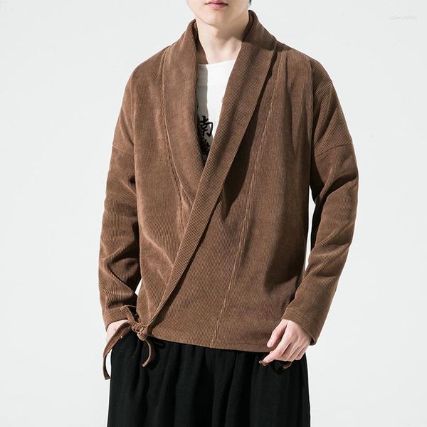 Männer Jacken 2023 Herbst Herren Chinesischen Stil Strickjacke Jacke Lose Kimono Einfarbig Hanfu Traditionelle Kleidung Männliche V-ausschnitt Mäntel