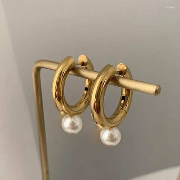 Brincos de argola na moda redondos oversized pérola pendurado para mulheres boêmio cor de ouro grande casamento estilo coreia joias 2023