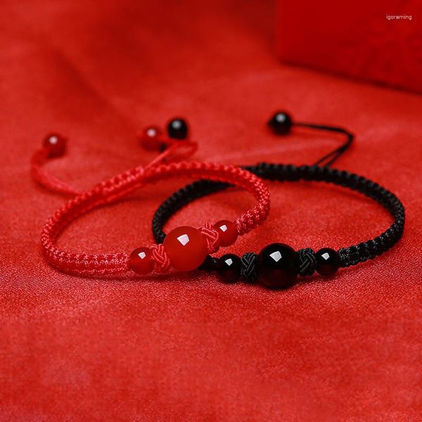 Braccialetti con ciondoli coppia semplice perlina rosso nero corda regolabile braccialetto alla moda abbinato 1 pezzo gioielli regalo di San Valentino