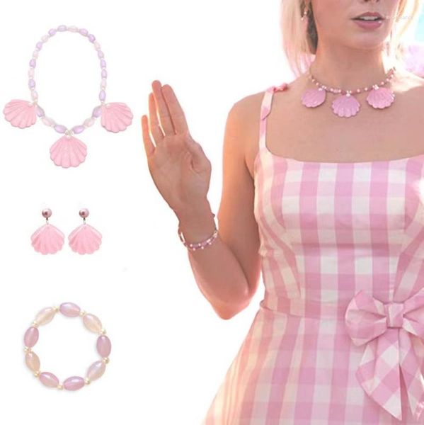 Halskette Ohrringe Set rosa Muscheln Armbänder für Kinder entzückende Prinzessin Cosplay Schmuck Karneval Kleid Kostüm