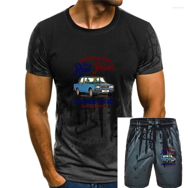 Herren-Trainingsanzüge, Vintage-Russisches Auto, Lada 2107 – Baumwolle, modisches T-Shirt, Grafik, Buchstabe, Herren, lässig, kurze Ärmel