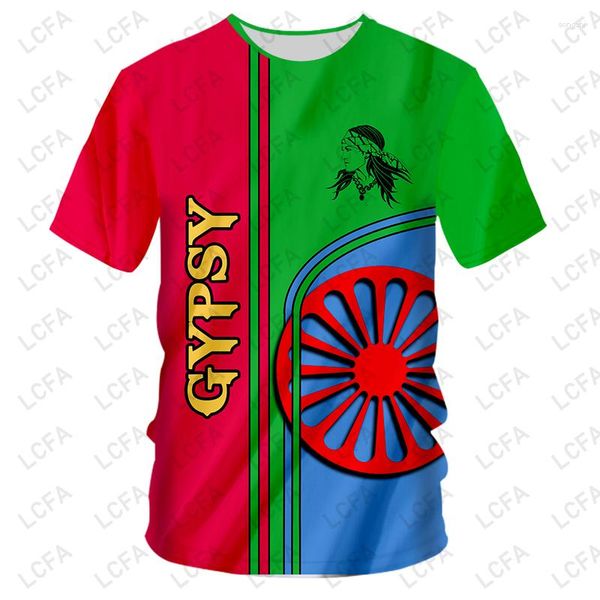 Herren T-Shirts Römische Zigeunerflagge Kleidung Männer Sommer 3D-Druck Große Größe Stil Design Top O Ncek T-Shirt Übergroßes Kind