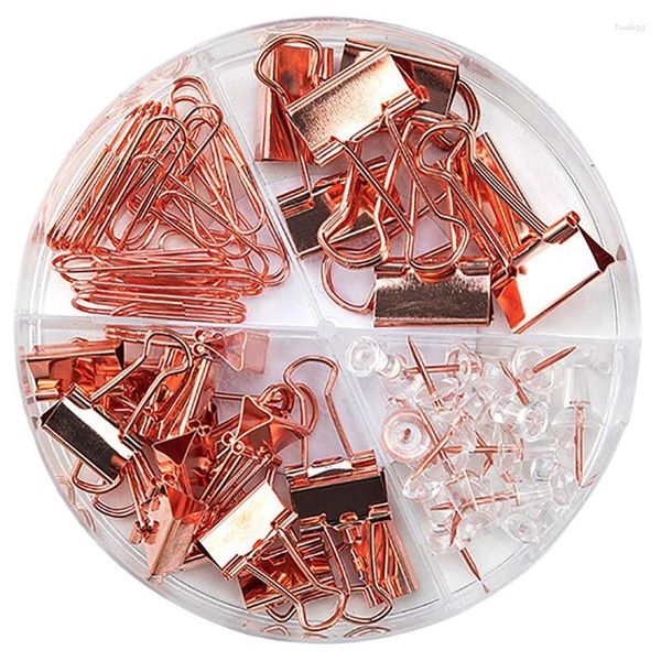 Mode Binder Clips Papier Push Pins Sets mit Box für Büro Schule und Home Supplies Rose Gold Tools Set