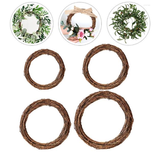 Dekorative Blumen, 4 Stück, Weinreben-Kranz, einfacher natürlicher Rattan-Webring, Holz-DIY-Festival-Girlande, Dekoration für Zuhause