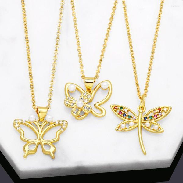 Anhänger Halsketten Andralyn Mode Einfache Geist Strass Perle Schmetterling Halskette Libelle Schmuck Großhandel