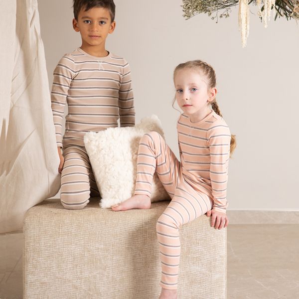 Kleidung Sets 2023 Frühling Sommer Bruder Schwester Passende Kleidung Set Baby Mädchen Jungen gestreiften pjs 230807