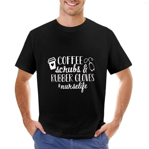 Camiseta regata masculina com estampa de café e luvas de borracha