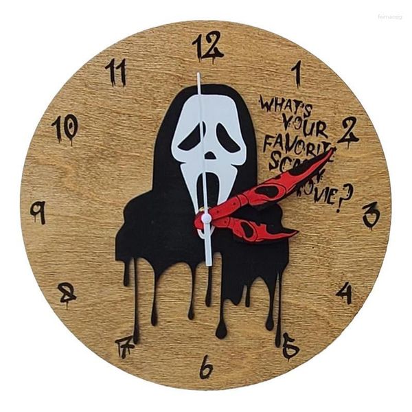 Relógios de parede Relógio de madeira Design moderno grande decorativo assustador Halloween para decoração de casa