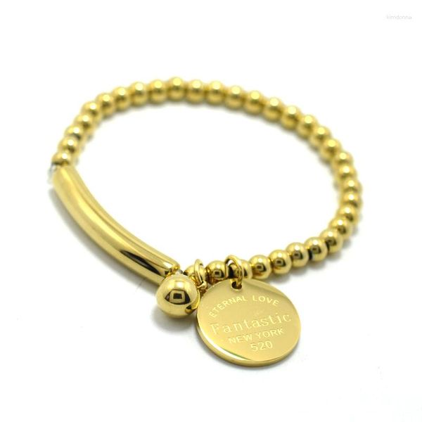 Bangle Fantastic York Circle Tag Bracciale in acciaio inossidabile con perline a sfera per donna Charm Stretch Strand