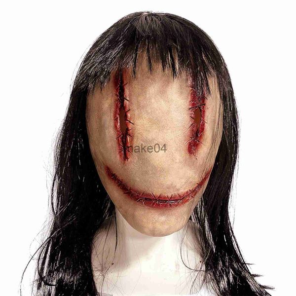 Maschere per feste Maschera horror di Halloween COS Sorriso Spaventoso Divertente Copricapo Maschera demone Senza volto Spaventoso Testa piena Maschera teschio Anime Cosplay Sutura fantasma J230807