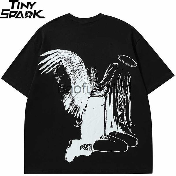 Herren T-Shirts Männer T-Shirt Streetwear Japanischer Harajuku Cartoon Engelsflügel Grafik T-Shirt Sommer 2023 HipHop T-Shirt Anime Tops T-Shirt Baumwolle Y2K J230807