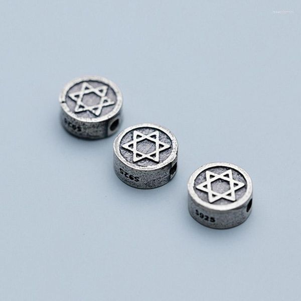 Lose Edelsteine, 925er-Sterlingsilber, sechseckiger Stern, runde Abstandsperlen, 9,5 mm, Vintage-Matte-Finish, Charm-DIY-Schmuckherstellung