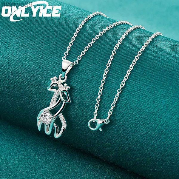 Cute 925 collana in argento sterling per donna uomo matrimonio da 1630 pollici zirconi due giraffe a sospensione gioielli di moda christma regali L230704