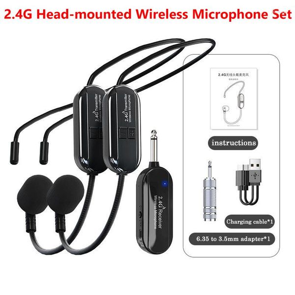 Microfoni 2.4G Microfono lavalier wireless montato sulla testa Trasmettitore con ricevitore per altoparlante vocale Guida turistica didattica