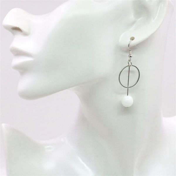 Brincos pendentes estilo branco 8 mm contas de pedra redonda longa borla moda acessórios de joias presente para mulheres natal m319