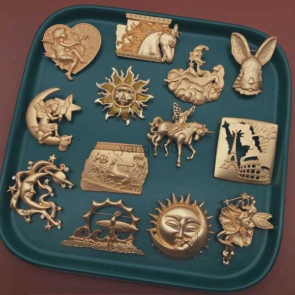 Pins Broschen Neue Kreative Frauen Palace Vintage Gold Farbe Sonne Kaninchen Relief Broschen Pins Klassisches Design Barock Dame Party Hochzeit Abzeichen HKD230807