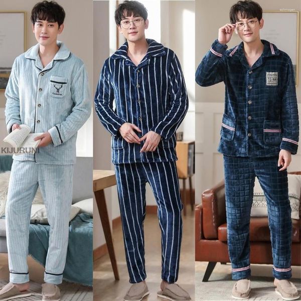 Erkekler Kış Kış Kalar Flannel Pijama Setleri Erkek Uzun Slve Artı Pijama Slpwear Homewear Tnager Sıradan Pijamalar