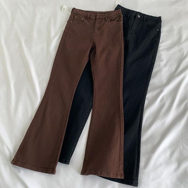 Jeans da donna Vintage Baggy Brown Streetwear Pantaloni dritti larghi a vita alta Pantaloni svasati in denim di moda in cotone nero