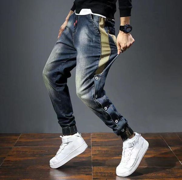 Jeans Masculino Calça Harém Bolsos Moda Caimento Solto Jeans Moto Moto Jeans Stretch Retro Streetwear Jeans Descontraído