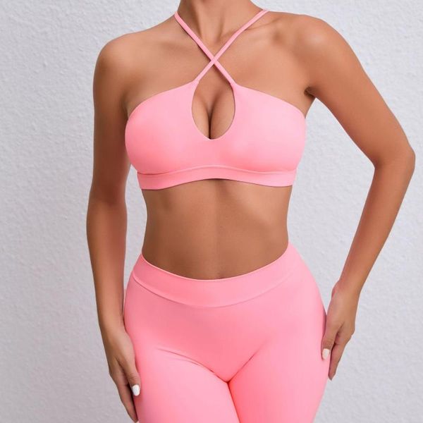 Aktive Sets Frauen Yoga Anzug Weste Bar Tops Hosen Leggings Enge Sport Laufen Atmungsaktiv Schnell trocknend Fitness Zweiteilige rosa Set