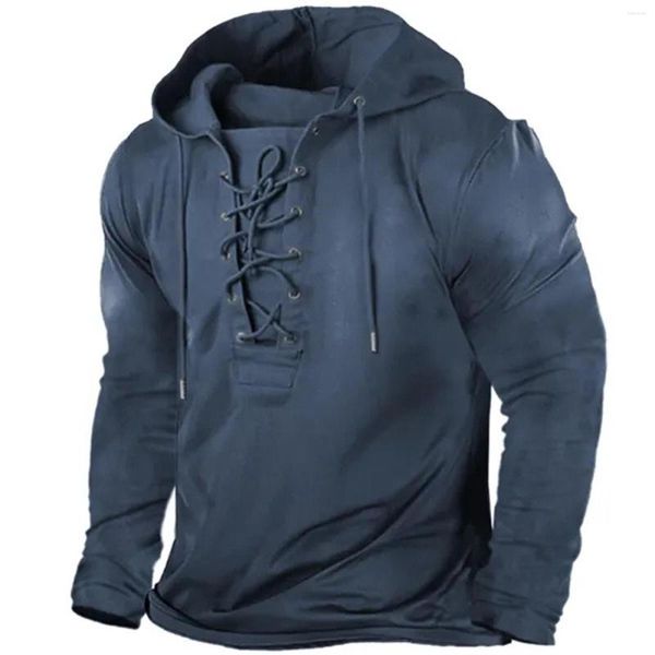 Heren Hoodies 2023 Trekkoord Sweatshirts Voor Heren Lange mouw Veters Effen Kleur Capuchon Comfort Lichtgewicht Informeel Tops Sport Gym