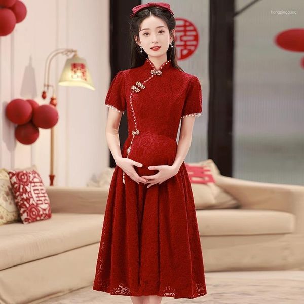 Roupas étnicas Yourqipao Plus Size Noiva Brinde Mulheres Curto Noivado Vestido Cheongsam Grávida Maternidade Vestidos De Festa De Casamento Chinês