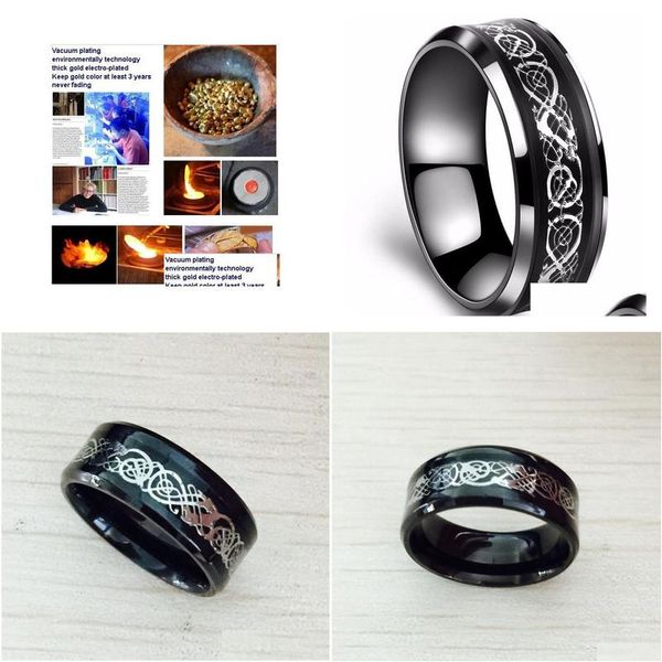 Anéis de banda preto 316L anel de aço inoxidável para casamento azul fibra de carbono Des Nibelungen Dragon Men Drop Delivery Jóias Dh0Et