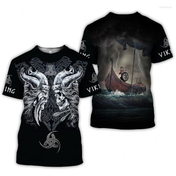 Herren T-Shirts Viking Bedrucktes T-Shirt 3DT Digitaldruck Tattoo Kurzarm
