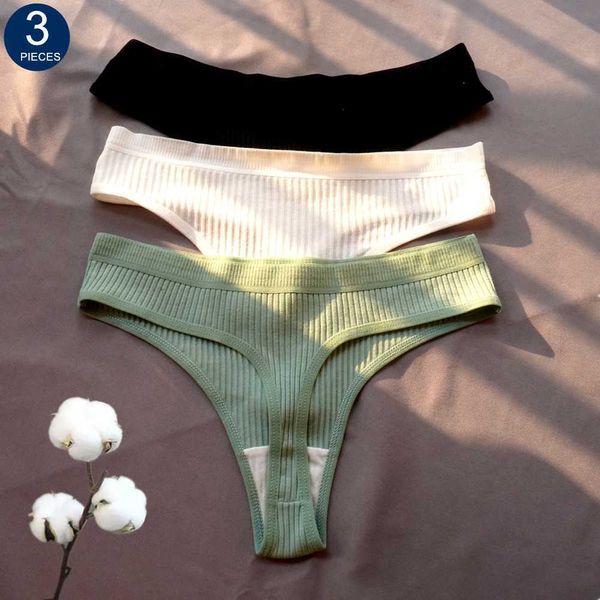 3 peças calcinha feminina sem costura de algodão com nervuras simples cintura baixa biquíni cuecas esportivas femininas plus size L230626