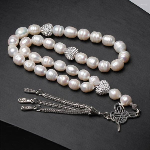 Filo religioso Tasbih 9-10mm perla d'acqua dolce naturale pietra tonda braccialetto musulmano perline preghiera regali rosario islamico