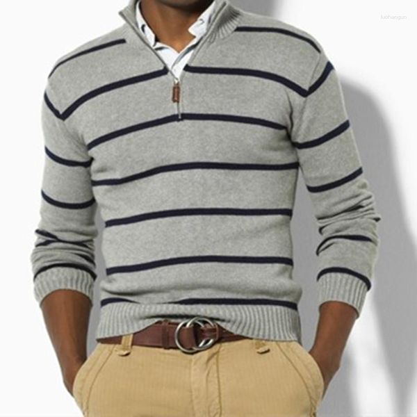 Maglioni da uomo di alta qualità cavallo piccolo mezza cerniera pullover caldo spesso uomo maglione a righe casual autunno inverno maglieria Pull Homme Top