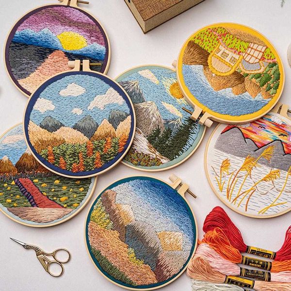 Chinesische Produkte Diy Stickerei Landschaft Himmel Wolken Muster Kreuzstich Kits Mit Stickrahmen Für Anfänger Großhandel