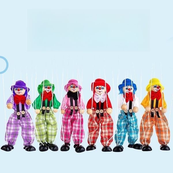 Lembrancinha de festa 25cm festa engraçada vintage colorido puppet fantoche palhaço marionete de madeira artesanato boneca de atividade conjunta crianças presentes q419