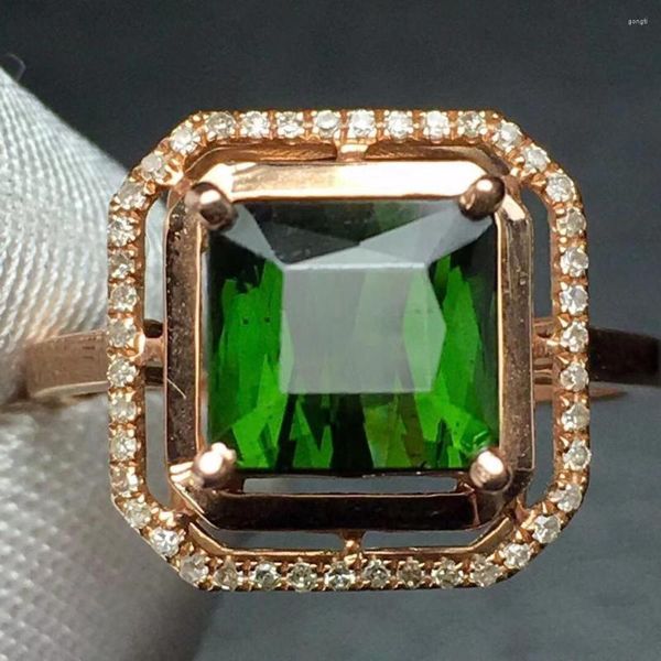 Anelli a grappolo Gioielli raffinati Vero oro puro 18 carati Pietre preziose di tormalina verde naturale Diamanti da 3,3 ct Matrimonio maschile Uomo