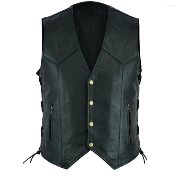 Gilet da uomo 2023 Quattro stagioni Punk Cappotto Gilet Corto Moda Veste Motocicletta Flotta Uomo Casual Gilet in pelle senza colletto solido