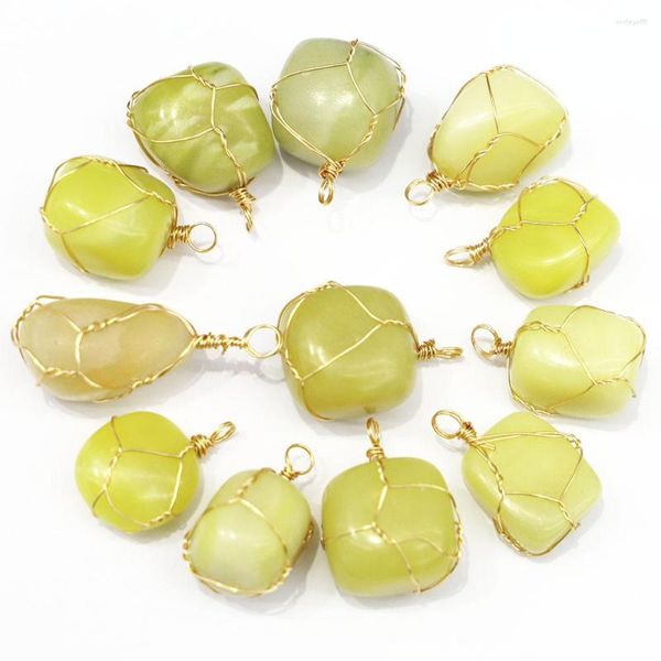 Colares com pingente 6 pçs/lote Natural Limão Jade Pedra Colar Pingentes Enrolamento Dourado Irregular Encantos Faça Você Mesmo Moda Jóias Acessório