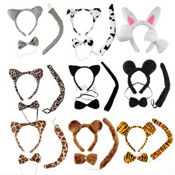 Sombreros de fiesta Halloween Niños Animal Gato Orejas de zorro y cola Pajarita Disfraz Ratón Orejas de gato Banda para la cabeza Aro para el cabello Diadema Vestido Cos Fiesta de cosplay HKD230807