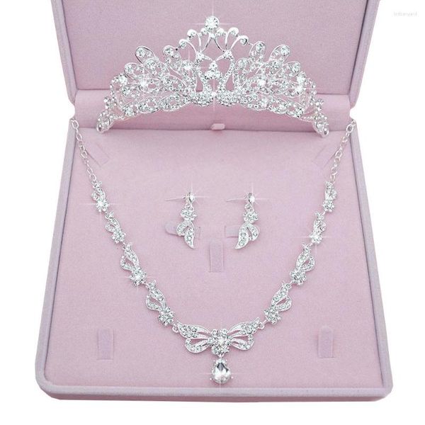 Collana Orecchini Set Donna Cristallo Strass Matrimonio Spose Corona Colore argento Copricapo Tiara Accessori per capelli per feste