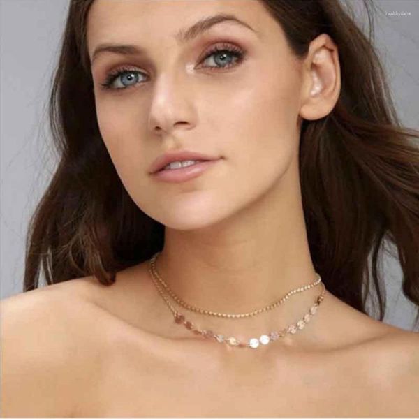 Halsband Zwei Schichten Sexy Kristall Einstellung Kette Halskette Gold Farbe Silber Überzogene Münze Für Frauen Geschenk