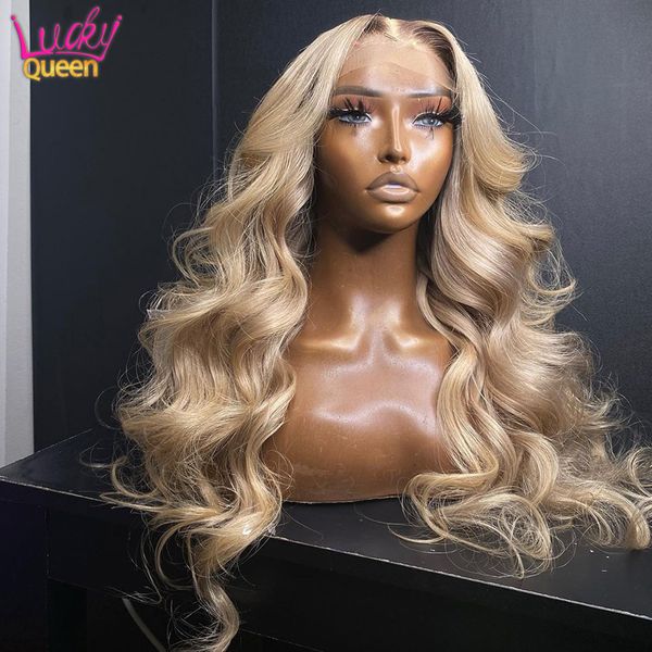 Parrucche Cosplay Biondo 13X6 Parrucca frontale Pre pizzicata 13X4 Parrucca frontale in pizzo trasparente Barbi Honey Blonde Body Wave 5X5 Parrucca di capelli umani per donna 230807