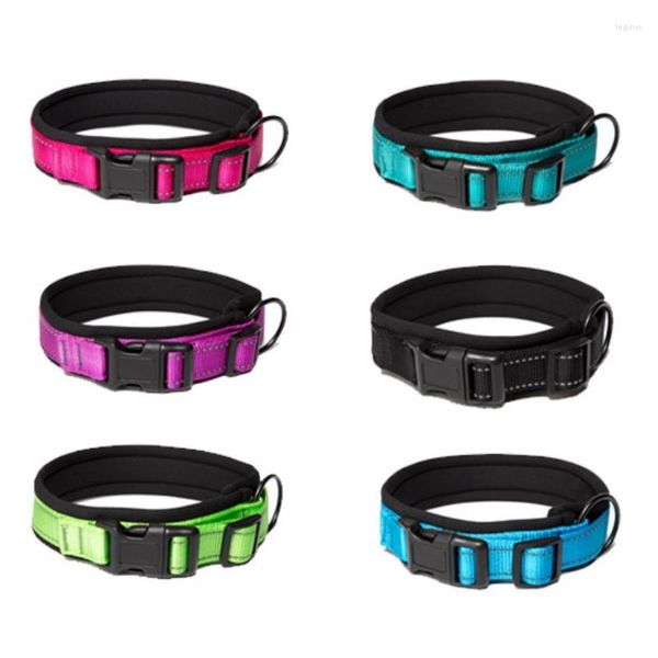 Coleiras para cães Coleira para gato com alça para pescoço Costura reflexiva Duas camadas de nylon com laço de metal Fivela de cinto de segurança ajustável para animais de estimação pequenos, médios e grandes