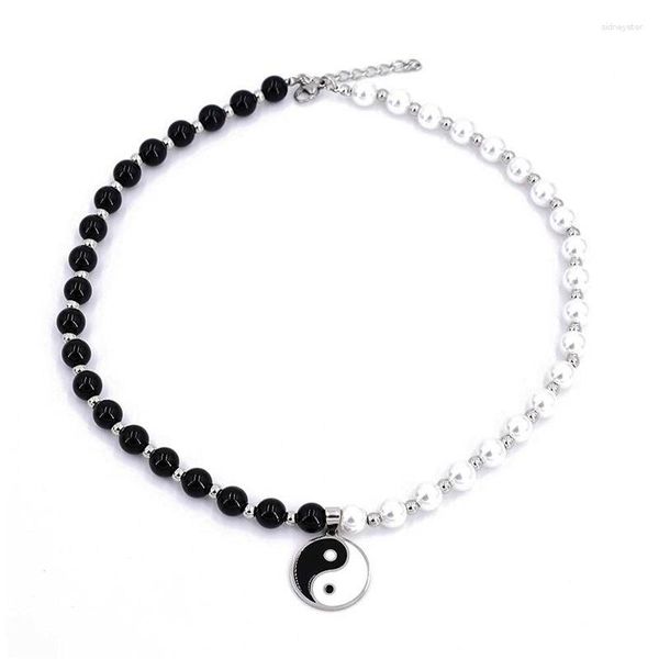 Ketten Perle Obsidian Yin und Yang Anhänger Schlüsselbein Kette Männer Frauen Taiji Schwarz Weiß Halskette Paar Guter Freund Schmuck