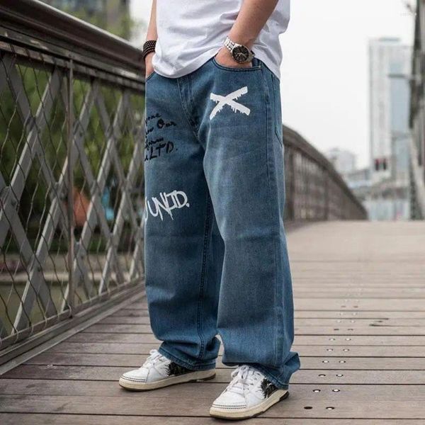 Jeans da uomo da uomo larghi larghi hip-hop con stampa di lettere pantaloni oversize gamba larga skateboard denim ricamo streetwear di grandi dimensioni