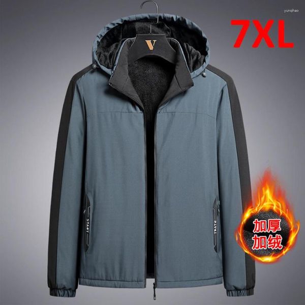 Jaquetas masculinas de lã masculina inverno grosso S casacos moda casual jaqueta corta-vento plus 6XL 7XL casaco com capuz masculino tamanho grande