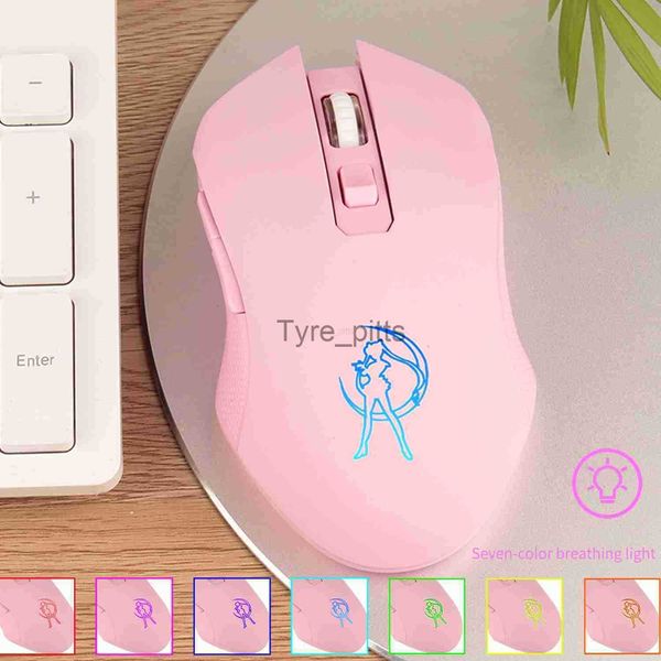Fareler 2.4G Sessiz Kablosuz Şarj Fare Pembe Güzel Kız Oyun Fare PC Oyun Ofisi için Renkli Parlayan Oyun Fare X0807