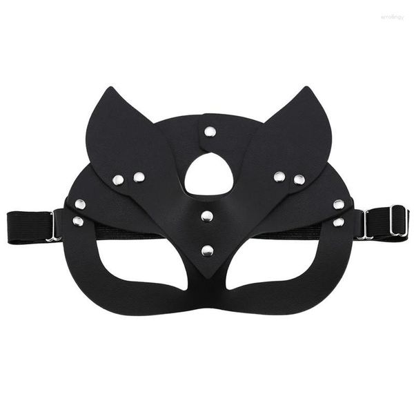 Boinas 2023 Moda Feminina Máscara Facial Cosplay Couro PU Venda para os Olhos Festa de Halloween Masquerade Bola Máscaras Punk Colar Presente