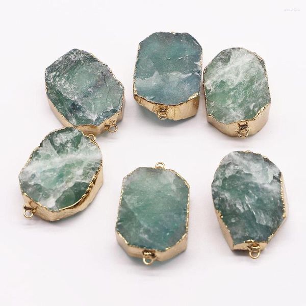 Collane del pendente 4 pz/lotto Naturale Pietra di Fluorite Pendenti Ovali Collana Placcata Oro Minerale Accessori Alla Moda Dei Monili di Fascini