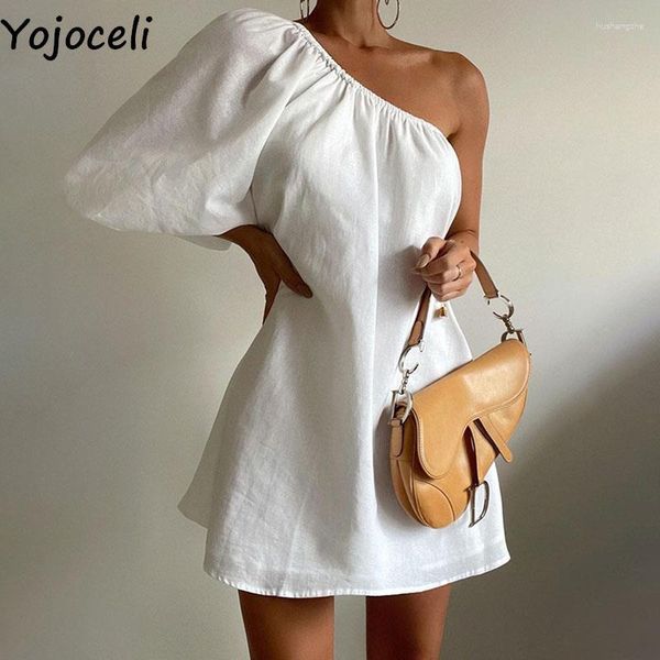 Abiti casual Yojoceli monospalla donna bianco abito sexy estate spiaggia dritta allentata abiti corti carini quotidiani
